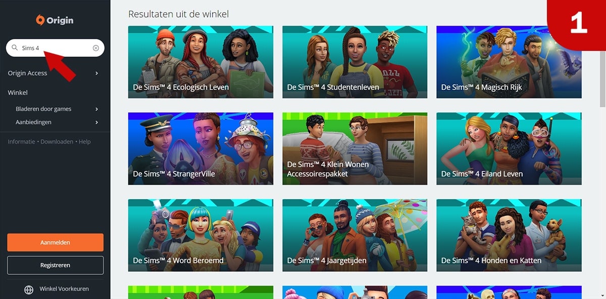 Download Sims 4 games bij Origin - Stap 1