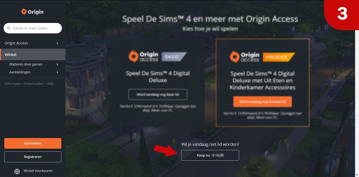 Download Sims 4 games bij Origin - Stap 3