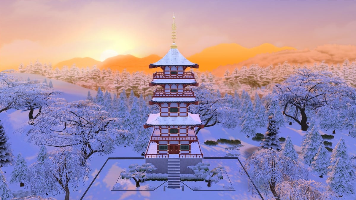 De grote tempel van Senbamachi tijdens de winter