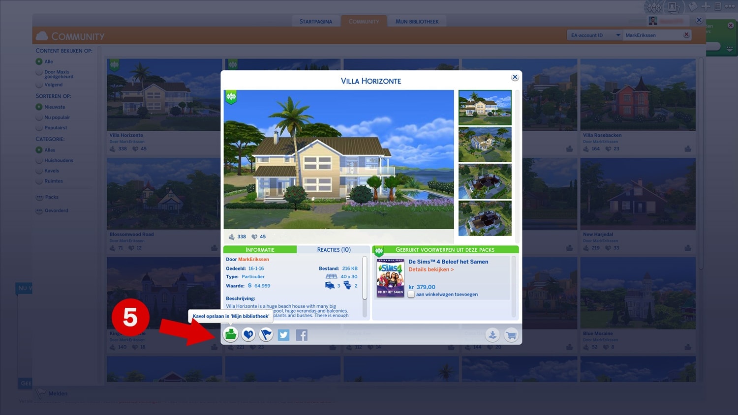 Downloaden en installeren van huizen via de Sims 4 Galerie