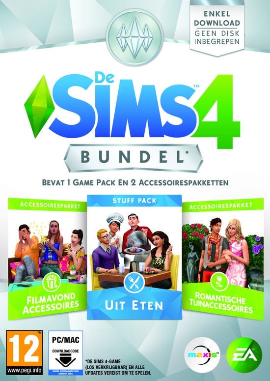 Bundel bestaande uit De Sims 4 Uit Eten, De Sims 4 Filmavond Accessoires en De Sims 4 Romantische Tuinaccessoires
